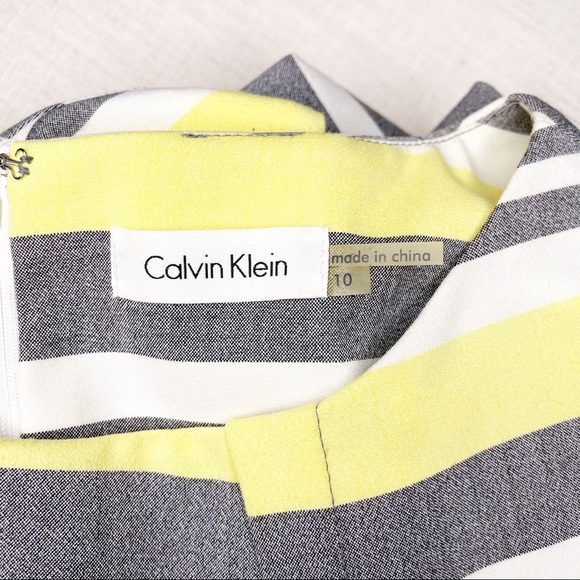 Calvin Klein Sheath Dress Yellow & Gray Stripes Size 10 - Picture 8 of 11